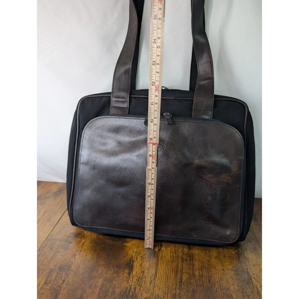 Tony Perotti Lost & Found Leather & Nylon Laptop Bag Tote Briefcase Brown Black